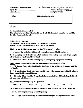 Đề kiểm tra chất lượng cuối năm môn Toán + Tiếng Việt Lớp 3 - Trường TH xã Phong Điền (Có đáp án)